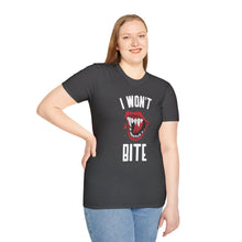 Load image into Gallery viewer, I Won&#39;t Bite Vampire Teeth Halloween Soft T-Shirt
